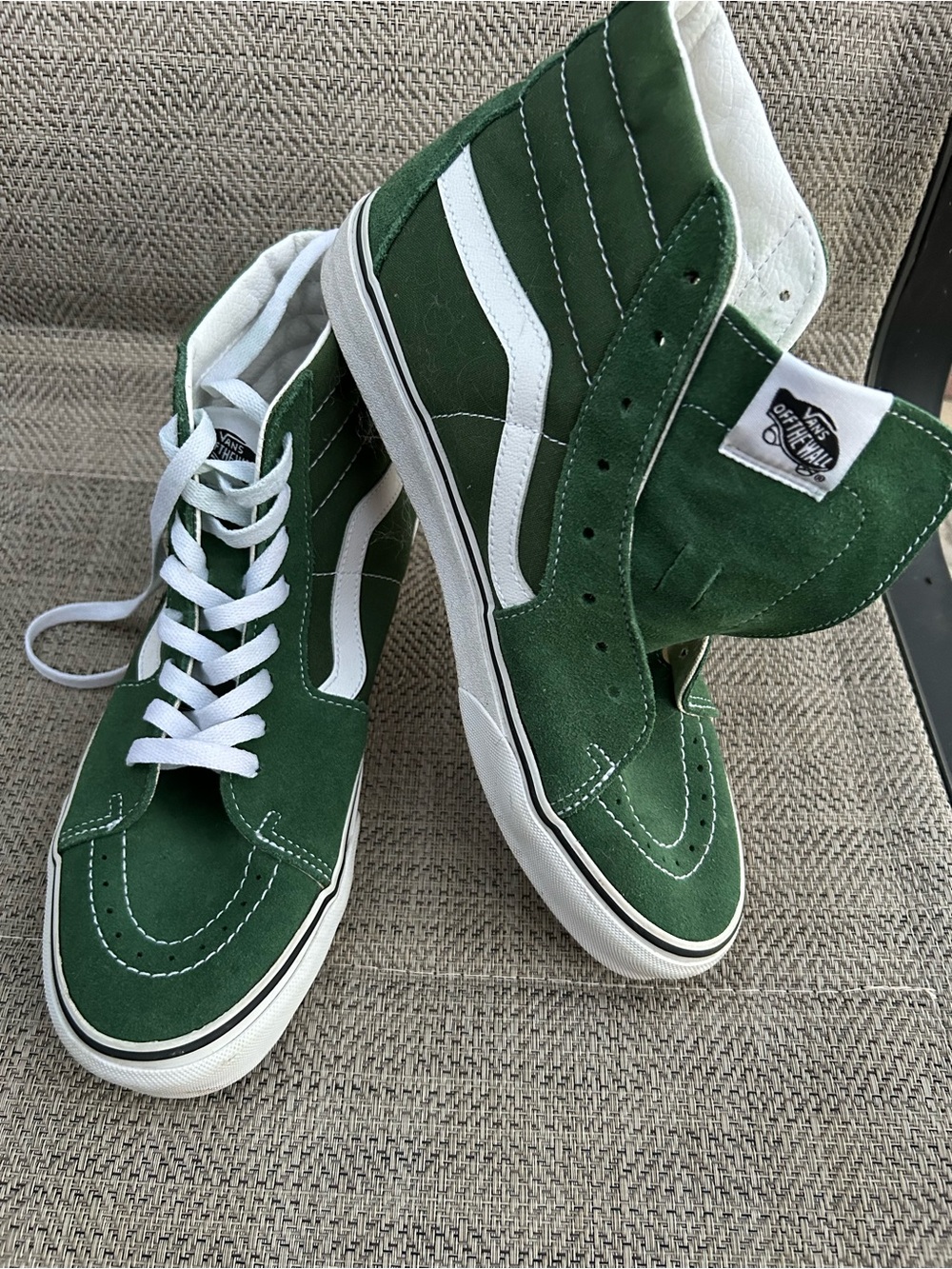 Vans Green Suede Sk8-Hi Sneakers with Leather White Stripe 10.5 Mens
